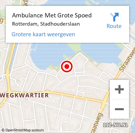 Locatie op kaart van de 112 melding: Ambulance Met Grote Spoed Naar Rotterdam, Stadhouderslaan op 9 juli 2021 23:15