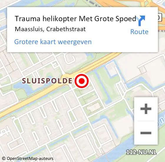 Locatie op kaart van de 112 melding: Trauma helikopter Met Grote Spoed Naar Maassluis, Crabethstraat op 10 juli 2021 00:00