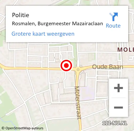 Locatie op kaart van de 112 melding: Politie Rosmalen, Burgemeester Mazairaclaan op 10 juli 2021 01:57