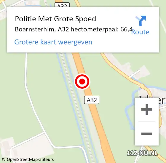 Locatie op kaart van de 112 melding: Politie Met Grote Spoed Naar Boarnsterhim, A32 hectometerpaal: 66,4 op 10 juli 2021 03:16