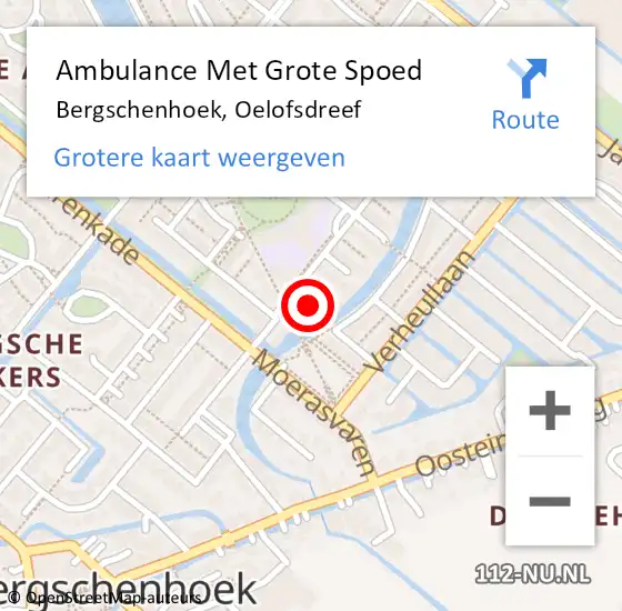 Locatie op kaart van de 112 melding: Ambulance Met Grote Spoed Naar Bergschenhoek, Oelofsdreef op 10 juli 2021 09:10