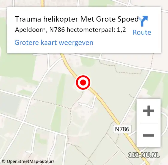 Locatie op kaart van de 112 melding: Trauma helikopter Met Grote Spoed Naar Apeldoorn, N786 hectometerpaal: 1,2 op 10 juli 2021 10:40