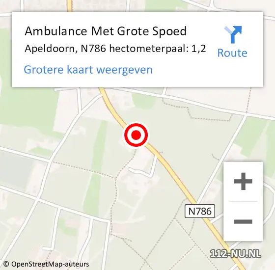 Locatie op kaart van de 112 melding: Ambulance Met Grote Spoed Naar Apeldoorn, N786 hectometerpaal: 1,2 op 10 juli 2021 10:41