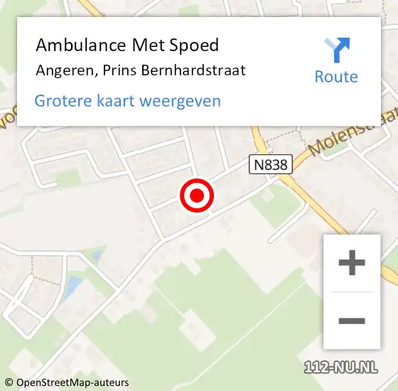 Locatie op kaart van de 112 melding: Ambulance Met Spoed Naar Angeren, Prins Bernhardstraat op 10 juli 2021 11:57