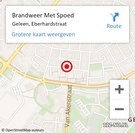 Locatie op kaart van de 112 melding: Brandweer Met Spoed Naar Geleen, Eberhardstraat op 10 juli 2021 12:28