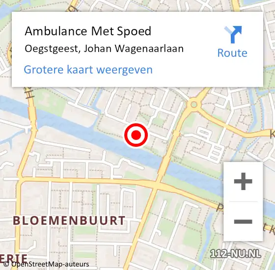 Locatie op kaart van de 112 melding: Ambulance Met Spoed Naar Oegstgeest, Johan Wagenaarlaan op 10 juli 2021 12:51