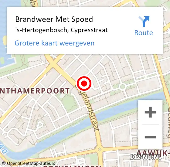 Locatie op kaart van de 112 melding: Brandweer Met Spoed Naar 's-Hertogenbosch, Cypresstraat op 10 juli 2021 16:51
