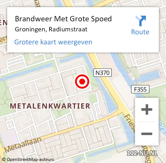 Locatie op kaart van de 112 melding: Brandweer Met Grote Spoed Naar Groningen, Radiumstraat op 10 juli 2021 22:05