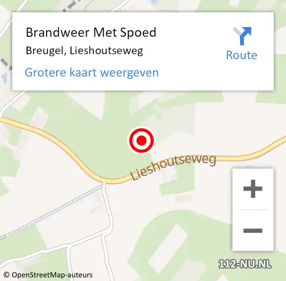 Locatie op kaart van de 112 melding: Brandweer Met Spoed Naar Breugel, Lieshoutseweg op 10 juli 2021 22:39