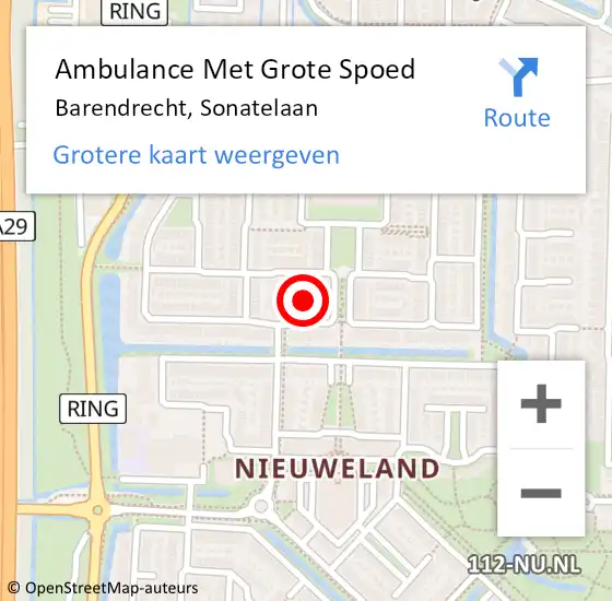 Locatie op kaart van de 112 melding: Ambulance Met Grote Spoed Naar Barendrecht, Sonatelaan op 11 juli 2021 01:30