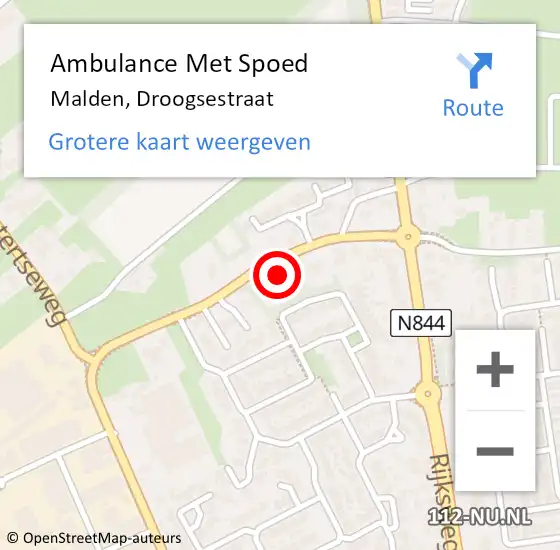 Locatie op kaart van de 112 melding: Ambulance Met Spoed Naar Malden, Droogsestraat op 11 juli 2021 02:30