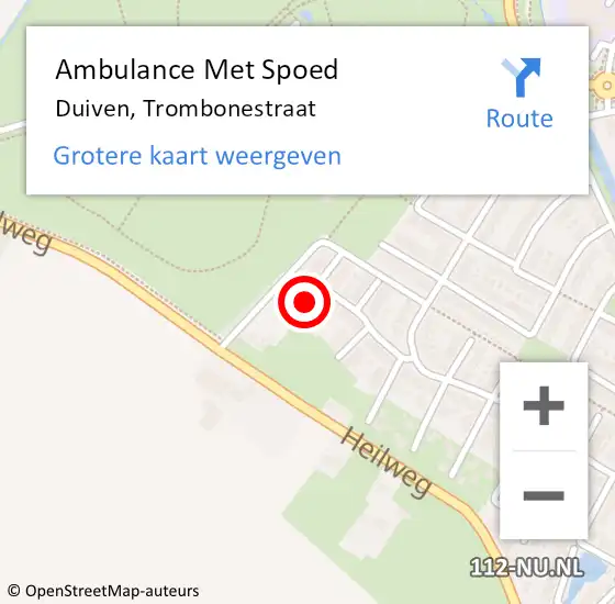Locatie op kaart van de 112 melding: Ambulance Met Spoed Naar Duiven, Trombonestraat op 11 juli 2021 12:08
