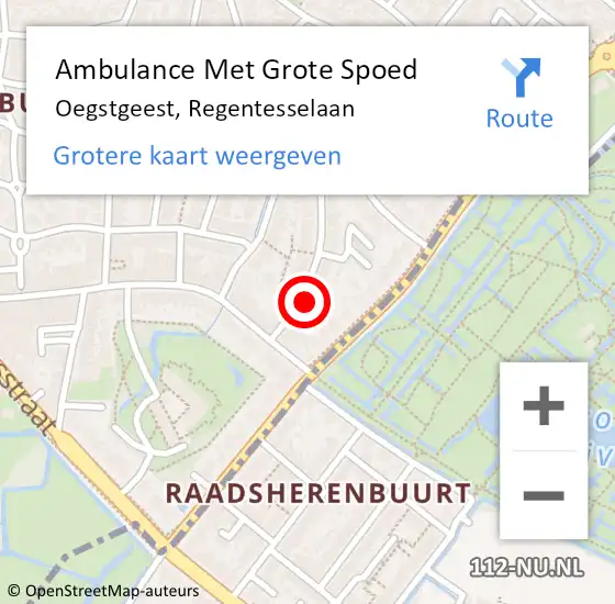 Locatie op kaart van de 112 melding: Ambulance Met Grote Spoed Naar Oegstgeest, Regentesselaan op 11 juli 2021 13:34