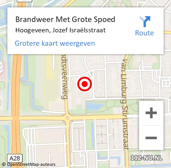 Locatie op kaart van de 112 melding: Brandweer Met Grote Spoed Naar Hoogeveen, Jozef Israëlsstraat op 11 juli 2021 20:22