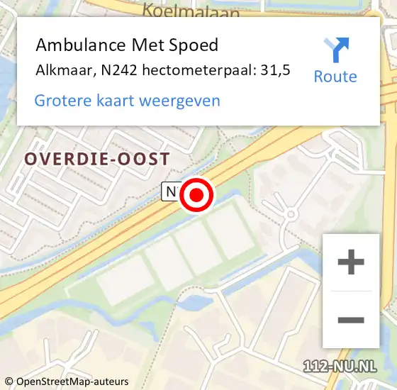 Locatie op kaart van de 112 melding: Ambulance Met Spoed Naar Alkmaar, N242 hectometerpaal: 31,5 op 11 juli 2021 21:03