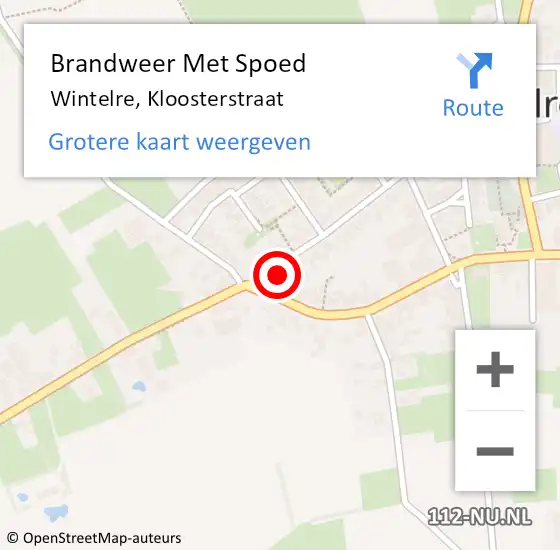 Locatie op kaart van de 112 melding: Brandweer Met Spoed Naar Wintelre, Kloosterstraat op 12 juli 2021 09:26