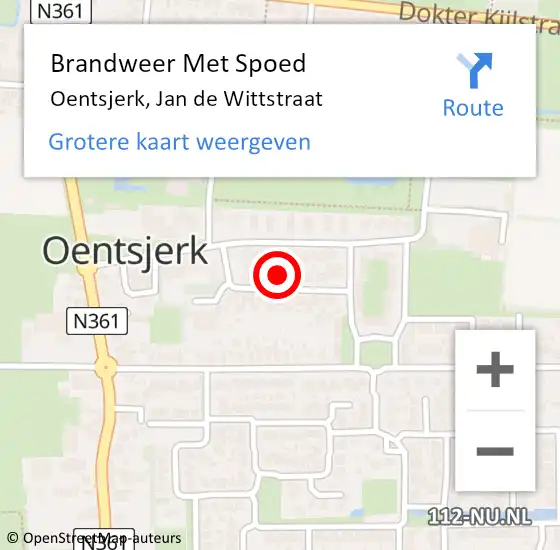 Locatie op kaart van de 112 melding: Brandweer Met Spoed Naar Oentsjerk, Jan de Wittstraat op 12 juli 2021 10:34