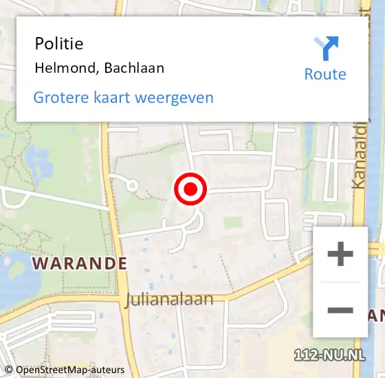 Locatie op kaart van de 112 melding: Politie Helmond, Bachlaan op 12 juli 2021 14:51