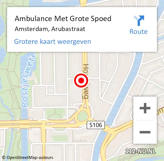 Locatie op kaart van de 112 melding: Ambulance Met Grote Spoed Naar Amsterdam, Arubastraat op 12 juli 2021 14:52