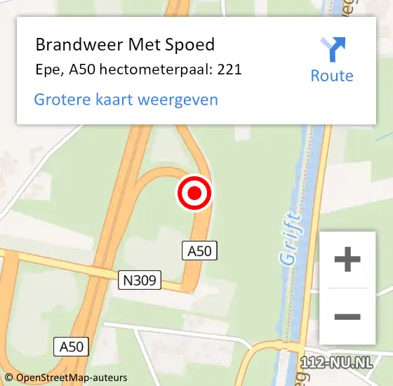 Locatie op kaart van de 112 melding: Brandweer Met Spoed Naar Epe, A50 hectometerpaal: 221 op 12 juli 2021 16:04