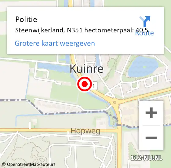Locatie op kaart van de 112 melding: Politie Steenwijkerland, N351 hectometerpaal: 40,5 op 12 juli 2021 16:12