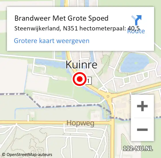 Locatie op kaart van de 112 melding: Brandweer Met Grote Spoed Naar Steenwijkerland, N351 hectometerpaal: 40,5 op 12 juli 2021 16:12