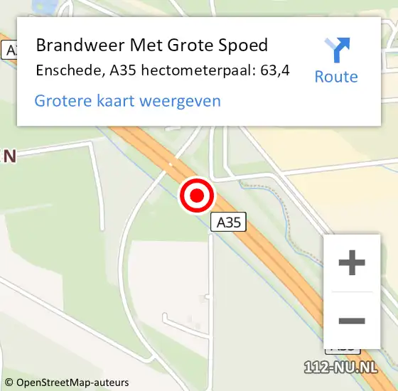 Locatie op kaart van de 112 melding: Brandweer Met Grote Spoed Naar Enschede, A35 hectometerpaal: 63,4 op 12 juli 2021 18:02
