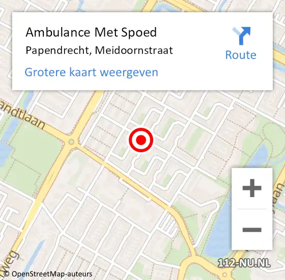 Locatie op kaart van de 112 melding: Ambulance Met Spoed Naar Papendrecht, Meidoornstraat op 12 juli 2021 19:10