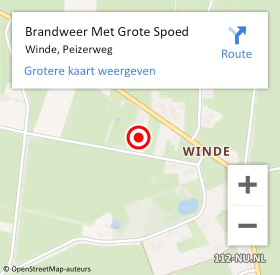 Locatie op kaart van de 112 melding: Brandweer Met Grote Spoed Naar Winde, Peizerweg op 12 juli 2021 19:37