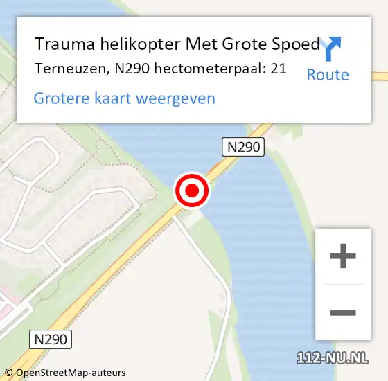 Locatie op kaart van de 112 melding: Trauma helikopter Met Grote Spoed Naar Terneuzen, N290 hectometerpaal: 21 op 13 juli 2021 05:50