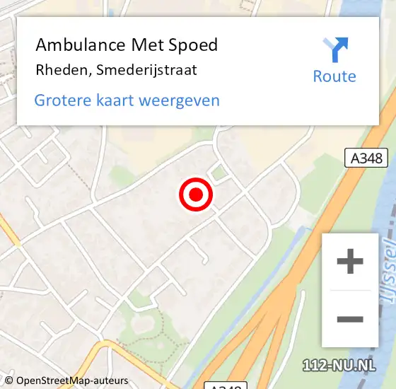 Locatie op kaart van de 112 melding: Ambulance Met Spoed Naar Rheden, Smederijstraat op 13 juli 2021 09:17