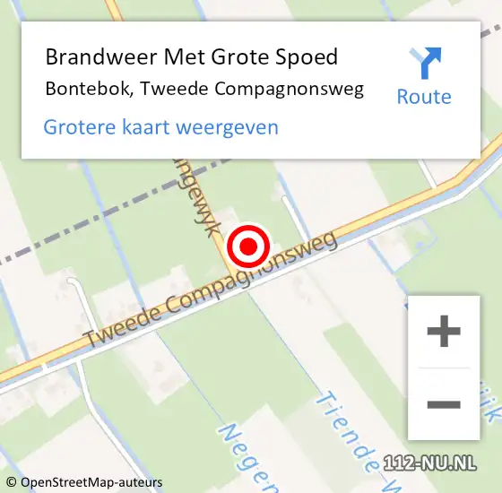Locatie op kaart van de 112 melding: Brandweer Met Grote Spoed Naar Bontebok, Tweede Compagnonsweg op 13 juli 2021 10:11