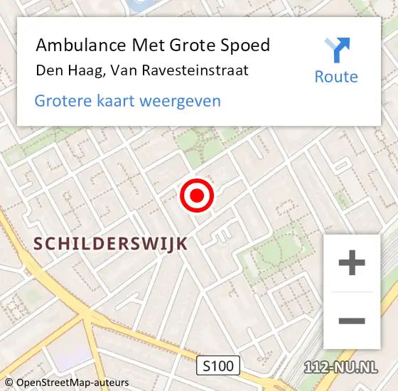 Locatie op kaart van de 112 melding: Ambulance Met Grote Spoed Naar Den Haag, Van Ravesteinstraat op 13 juli 2021 12:02