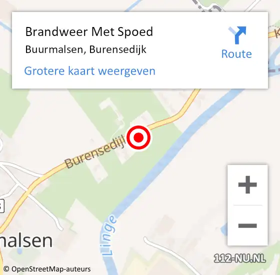Locatie op kaart van de 112 melding: Brandweer Met Spoed Naar Buurmalsen, Burensedijk op 13 juli 2021 22:09