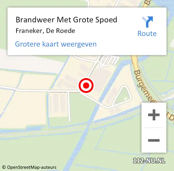 Locatie op kaart van de 112 melding: Brandweer Met Grote Spoed Naar Franeker, De Roede op 13 juli 2021 23:00