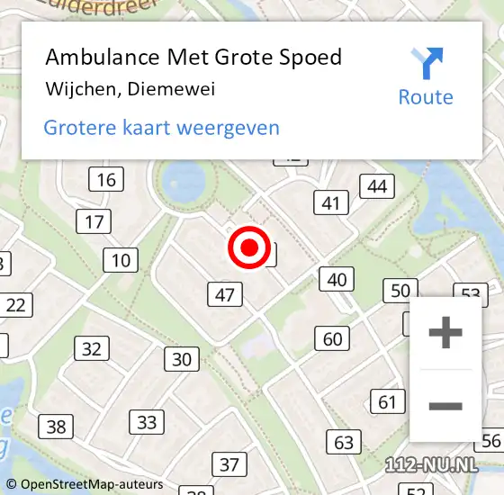 Locatie op kaart van de 112 melding: Ambulance Met Grote Spoed Naar Wijchen, Diemewei op 14 juli 2021 01:15
