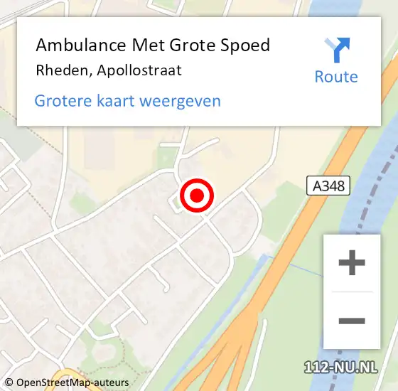 Locatie op kaart van de 112 melding: Ambulance Met Grote Spoed Naar Rheden, Apollostraat op 14 juli 2021 04:31