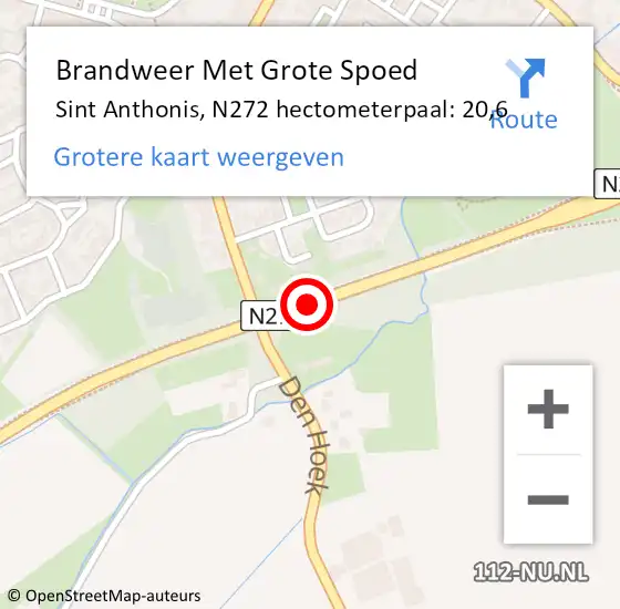 Locatie op kaart van de 112 melding: Brandweer Met Grote Spoed Naar Sint Anthonis, N272 hectometerpaal: 20,6 op 14 juli 2021 11:56