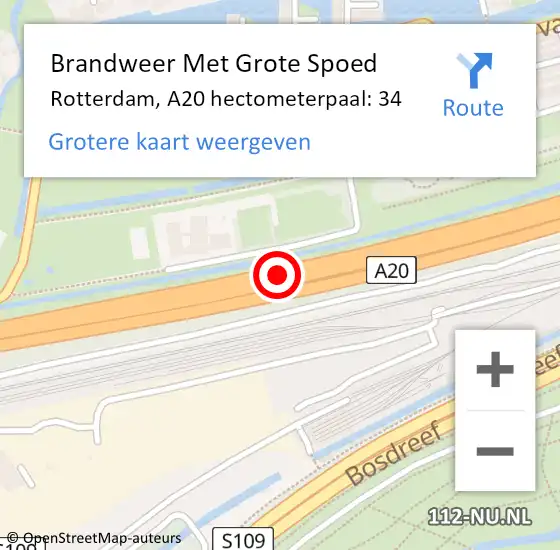 Locatie op kaart van de 112 melding: Brandweer Met Grote Spoed Naar Rotterdam, A20 hectometerpaal: 34 op 14 juli 2021 16:05