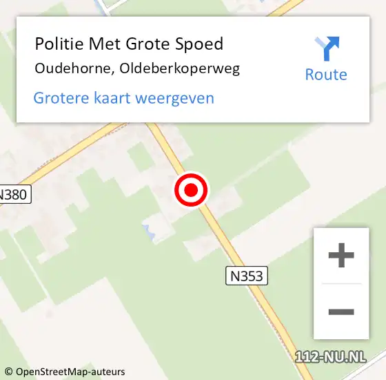 Locatie op kaart van de 112 melding: Politie Met Grote Spoed Naar Oudehorne, Oldeberkoperweg op 14 juli 2021 16:42
