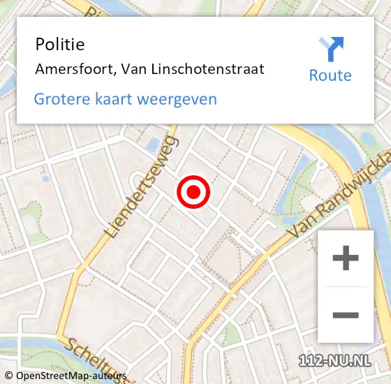 Locatie op kaart van de 112 melding: Politie Amersfoort, Van Linschotenstraat op 14 juli 2021 18:50