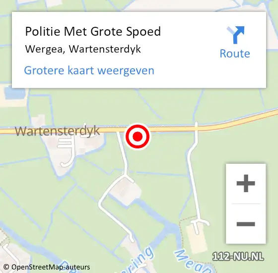 Locatie op kaart van de 112 melding: Politie Met Grote Spoed Naar Wergea, Wartensterdyk op 14 juli 2021 18:52