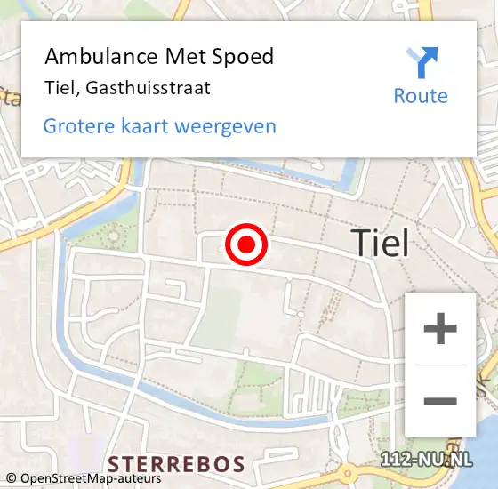 Locatie op kaart van de 112 melding: Ambulance Met Spoed Naar Tiel, Gasthuisstraat op 14 juli 2021 19:43