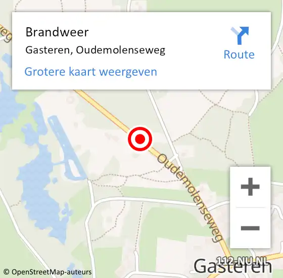 Locatie op kaart van de 112 melding: Brandweer Gasteren, Oudemolenseweg op 14 juli 2021 21:42