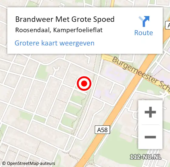Locatie op kaart van de 112 melding: Brandweer Met Grote Spoed Naar Roosendaal, Kamperfoelieflat op 15 juli 2021 03:51