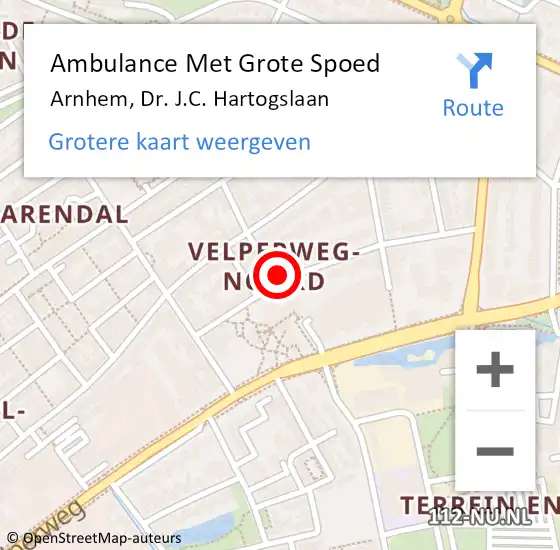 Locatie op kaart van de 112 melding: Ambulance Met Grote Spoed Naar Arnhem, Dr. J.C. Hartogslaan op 15 juli 2021 09:11