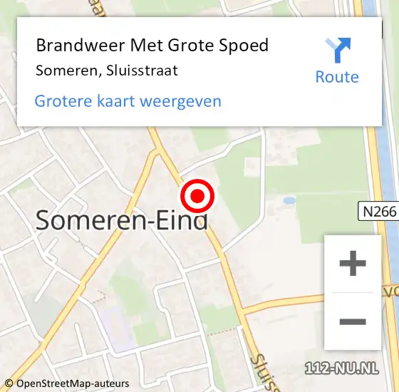 Locatie op kaart van de 112 melding: Brandweer Met Grote Spoed Naar Someren, Sluisstraat op 15 juli 2021 09:26