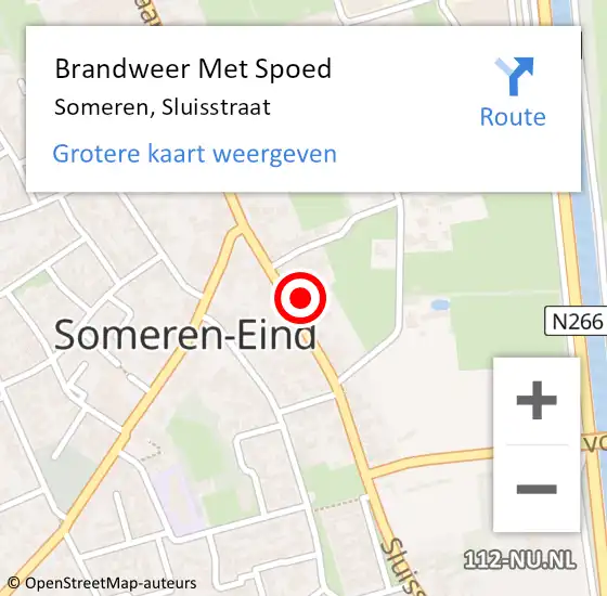Locatie op kaart van de 112 melding: Brandweer Met Spoed Naar Someren, Sluisstraat op 15 juli 2021 09:27