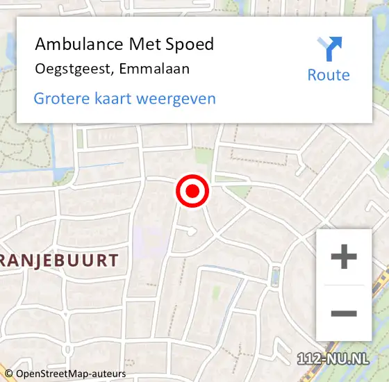 Locatie op kaart van de 112 melding: Ambulance Met Spoed Naar Oegstgeest, Emmalaan op 15 juli 2021 13:24
