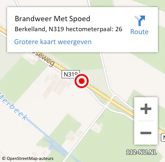 Locatie op kaart van de 112 melding: Brandweer Met Spoed Naar Berkelland, N319 hectometerpaal: 26 op 15 juli 2021 14:18